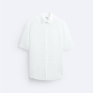 Zara Mens White Linen Short Sleeve Button Up